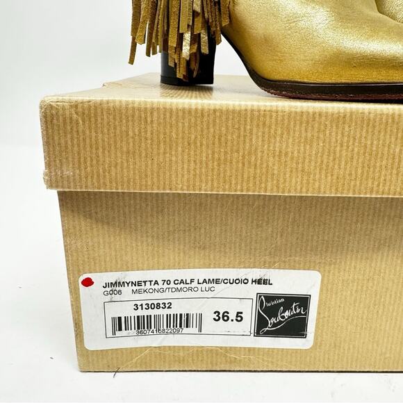 Christian Louboutin Jimmynetta Fringe Gold Leather Ankle Boots Size 36.5 - Picture 12 of 12